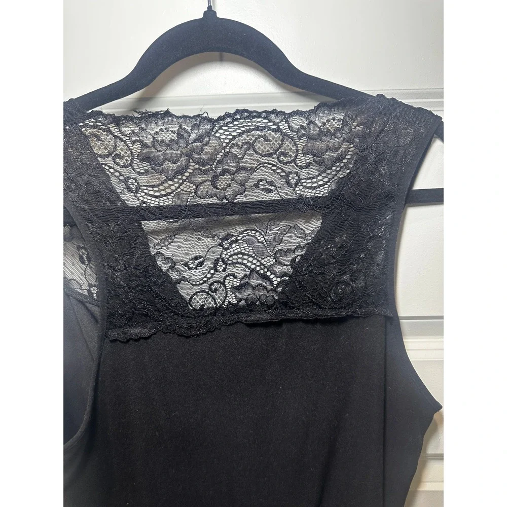 Vintage Cinema Etoile Black Goth Lace Racerback Chemise Nightgown Womens Medium